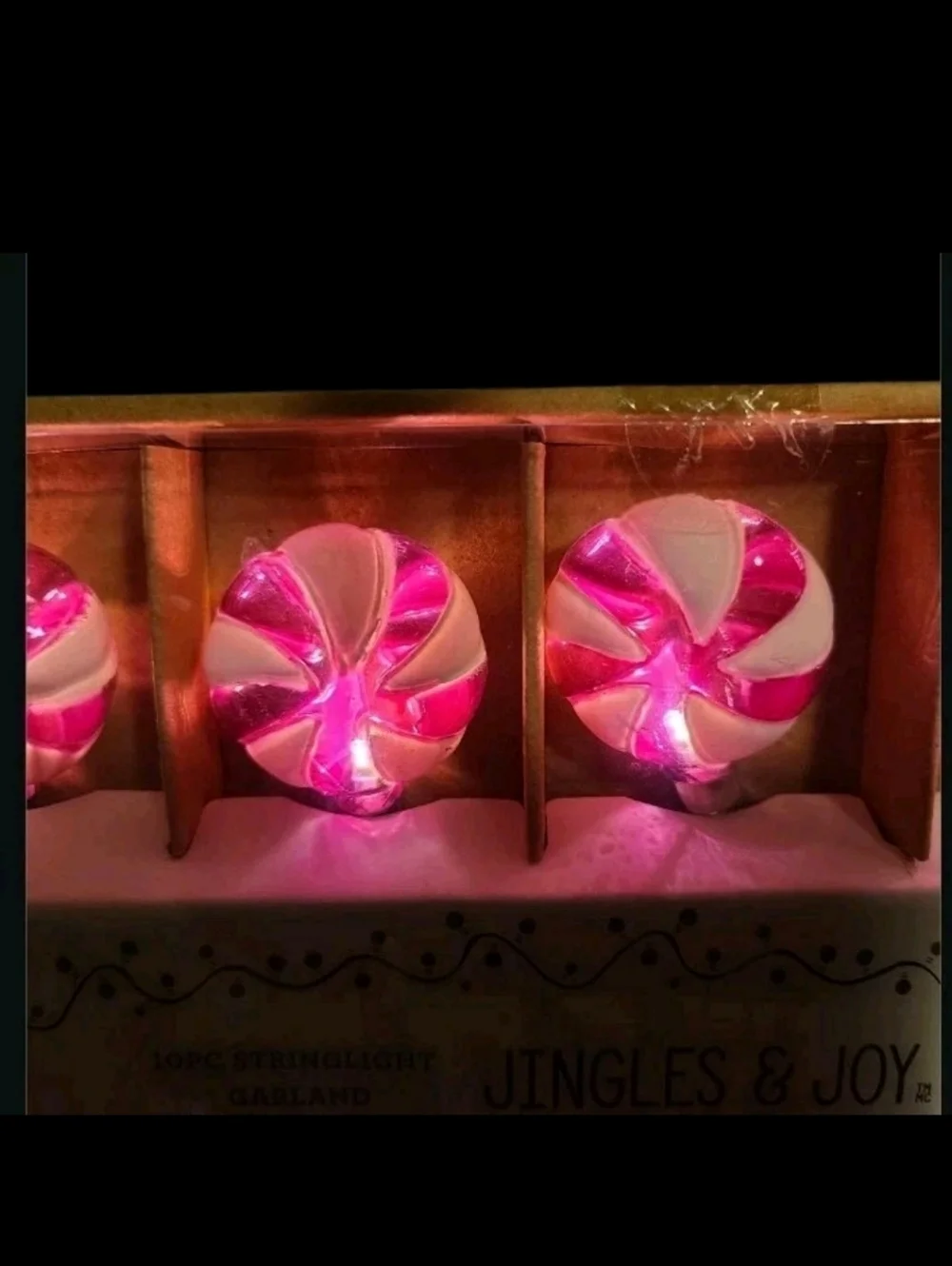 10pc Vintage String Light Garland 10' Pink Peppermint Candy Cane Swirl New